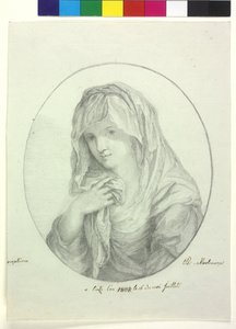 Halflengte van een jonge vrouw met doek om het hoofd Dame met sluier vestalin door Unknown artist