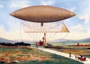 Luchtschip van Henry Giffard (1825 - 1882). 1851. chromolithografie uit de late 19e eeuw. door Unknown artist