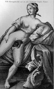 Hermafrodiete meisje gezien in 1751 en getekend naar de natuur