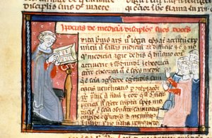 Hippocrates (-460 - -377) geeft een race - Verluchting uit de Middeleeuwen (ref. 418) door Unknown artist