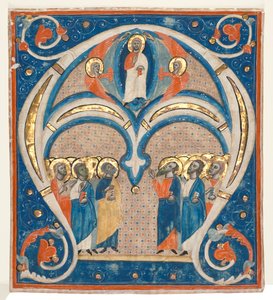 Geïllustreerde Initiaal (A) Uitgesneden uit een Responsoriaal: Christus in Majesteit met Heiligen door Unknown artist