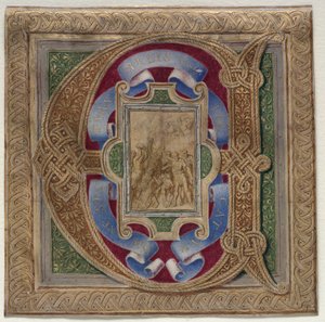 Geïllustreerde initiaal (E) uit het Colonna-missaal: Het martelaarschap van St. Stefanus