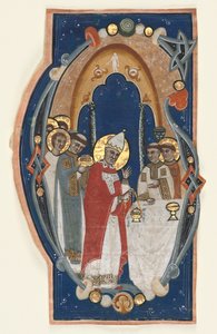 Geïllustreerde Initiaal (G) Uitgesneden uit een Koorboek: St. Gregorius de Grote viert de Mis door Unknown artist