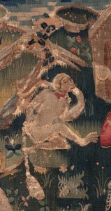 Geschiedenis van Sint Piat en Sint Eleuthère, Scene 12: De opstanding van de dochter van de tribuun (Comment Jehsucrist reclama le bon saint et ressuscita par chy la fille de tribun present son père et le commun) (detail) door Unknown artist