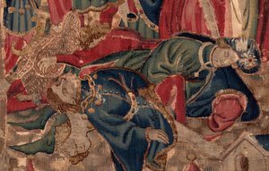 Geschiedenis van Sint Piat en Sint Eleuthère, Scène 14: De pest verwoest de stad Doornik (Tribuns ziet zijn dochter zich terugtrekken van de christenen en haar aantrekken tot zijn wet, waardoor de plotselinge dood snel nabij was voor de heidenen). (detail)