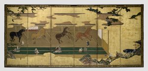 Paarden in stallen (Umaya-zu byobu)