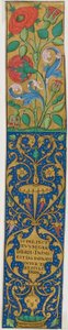 Verluchte rand met bloemen en grotesken uit een manuscript door Unknown artist