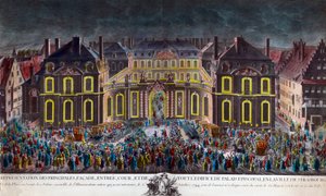 Verlichting van het bisschoppelijk paleis van de stad Straatsburg tijdens de vieringen gegeven door de stad tijdens het verblijf van koning Lodewijk XV (1710-1774) in herstel na een ernstige ziekte op 5/10/1744
