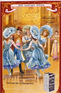 Illustratie voor de "Vrolijke Weduwe" door Franz Lehar, Hongaarse componist (1870-1948). Act II.