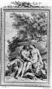 Illustratie van "De rerum natura" door Titus Lucretius Carus (Lucrece) Romeins filosoof en dichter. Gravure 18e eeuw door Unknown artist