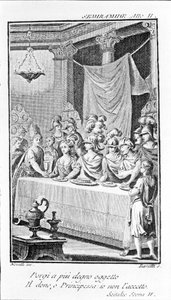 Illustratie van Sémiramis, opera door Antonio Salieri (1750 - 1825). Libretto door Pierre Metastase (of Pietro Metastasio). Act II, sc. II.