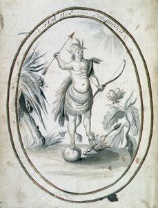 Indiaan van Canada met zijn boog en pijlen - frontispice van manuscript 