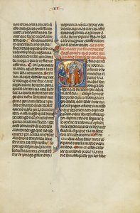 Initial E: De zoon van een familie geleid door soldaten voor een koning door Unknown artist