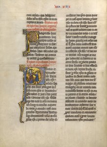 Beginletter P: Sint Paulus geeft een boek aan een boodschapper