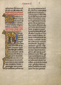 Beginletter P: Sint Paulus met een boek en een bisschop door Unknown artist