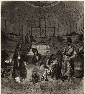 Binnen in een Turkse tent (Turkmena, Irak), thuis bij een familie door Unknown artist