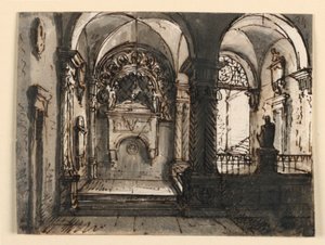 Interieur van kerkelijk gebouw door Unknown artist