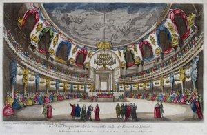 Interieur van een concertzaal in Venetië. Gravure uit de 18e eeuw. door Unknown artist