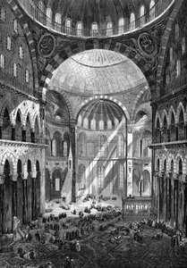 Interieur van de moskee van Sint-Sophia (Hagia Sophia) (Byzantijnse kunst van de 6e eeuw) in Constantinopel in 1858 door Unknown artist
