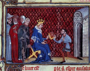 Jacques Bauchant presenteert zijn boek aan koning Karel V door Unknown artist