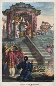 Japanse huwelijken - Huwelijksceremonie van de Japanners - gravure uit 