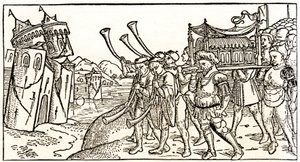Joden dragen de Ark van het Verbond voor de instortende muren van Jericho door Unknown artist