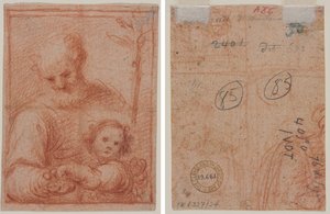 Jozef en kind (recto); Fragment van twee figuren (verso) door Unknown artist