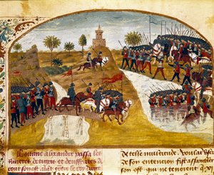 Koning Alexander de Grote en zijn leger passeren de Tigris en de Eufraat