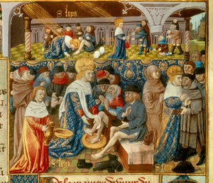 Koning Lodewijk IX (Saint Louis) wast de voeten van de armen en scènes van christelijke liefdadigheid door Unknown artist