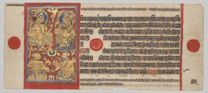 Koning Siddhartha en koningin Trishala met de droomuitleggers, Folio 25 (verso), uit een Kalpa-sutra door Unknown artist