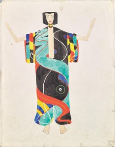 Kostuumstudie in broekenkimono voor de opvoering van Julius Bittners "Der Mantel der Liebe" in het tuintheater van de Internationale Kunsttentoonstelling, Wenen 1909 door Unknown artist