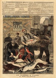 La Halle aux poissons de Paris. Gravure in 