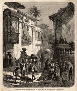 La casa de la Merced (nu Mercy Street) in Saint Augustine, de oudste stad in de Verenigde Staten (Verenigde Staten), gesticht door de Spanjaarden in 1565; hoofdstraat van de stad, klein en dichtbevolkt, met verschillende dieren en een bijzondere mix van ve door Unknown artist