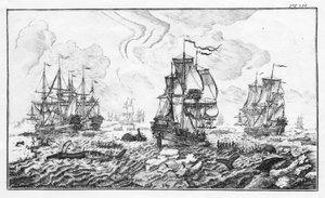 De walvisjacht - gravure in 