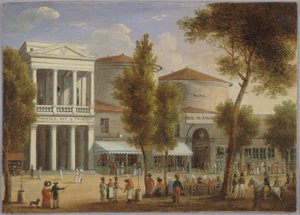 Het theater van de Variétés en de passage van de Panoramas, boulevard Montmartre, circa 1825 door Unknown artist