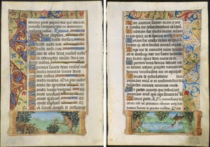 Blad uit een Getijdenboek: Aap die Wilde Zwijnen Jaagt (recto) en Aap die Vist (verso) door Unknown artist
