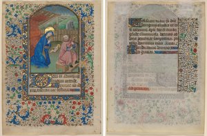 Blad uit een getijdenboek: De Geboorte (recto) en Tekst (verso) door Unknown artist