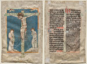 Blad uit een Missaal: De Kruisiging (recto) en Tekst (verso) door Unknown artist