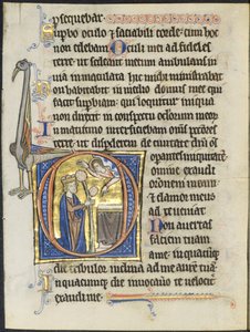 Blad uit een Psalter: Initiaal D: David in Gebed voor een Altaar en Christus in een Wolk (2 van 2 Uitgesneden Bladen) door Unknown artist