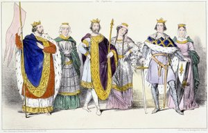 De Capetingers: Lodewijk VI de Dikke (1081-1137) en Adelheid van Savoye (ca. 1100-1154), Lodewijk VII de Jonge (1120-1180) en Adele van Champagne (of Blois) (ca. 1140-1206), Filips II genaamd Filips Augustus (1165-1223) en Isabelle van Henegouwen (1170-119 door Unknown artist