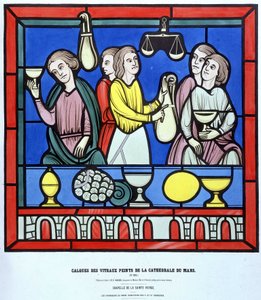 Les changeurs du Mans - Facsimile van een glas-in-loodraam van de Kathedraal van Le Mans uit de 13e eeuw. 19e-eeuwse laag.