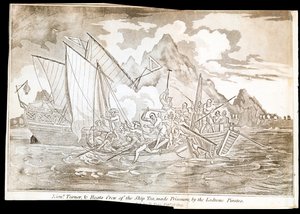 Luitenant Turner, & Bootbemanning van het Schip Tea, gevangen genomen door de Ladrone Piraten door Unknown artist