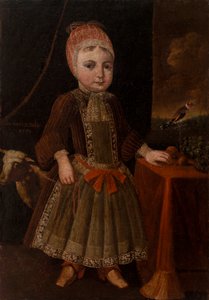 Meisje in interieur bij raam door Unknown artist