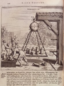 Laden van opgehangen Magdeburgse hemisferen - in "Ottonis de Guericke: Experimenta Nova Magdeburgica de vacuo spatio" door Otto von Guericke door Unknown artist