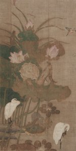 Lotussen, insecten en vogels door Unknown artist
