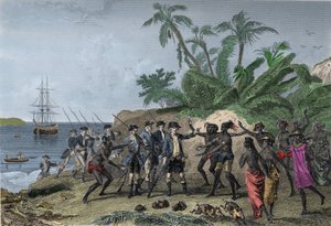 Louis Antoine (Louis-Antoine) van Bougainville, Franse navigator (1729-1811), op weg naar de eilanden van de Markiezen in Tahiti, 6 april