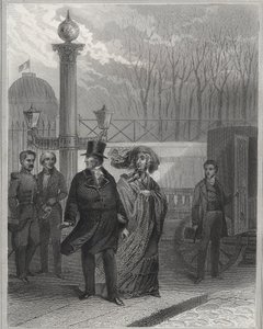 Louis Philippe en zijn familie buiten het Tuilerieënpaleis - Troonsafstand van Louis-Philippe I, 24 februari 1848 en oprichting van de Tweede Republiek - Revolutie van februari 1848. Het volk bestormde de Tuilerieën op 24 februari 1848 na de koning door Unknown artist