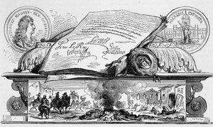 Lodewijk XIV ondertekent de herroeping van het Edict van Nantes