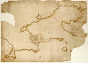 Fort en haven van Louisburg, Cape Breton, c.1745
