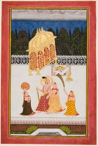 Maharana Ari Singh II van Mewar met zijn gemalin op een terras door Unknown artist